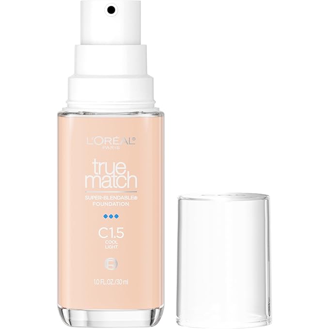 L'Oreal Paris True Match Super-Blendable Foundation, Medium Coverage Liquid Foundation Makeup, C1.5, Light, 1 Fl Oz-VivaGrace Women