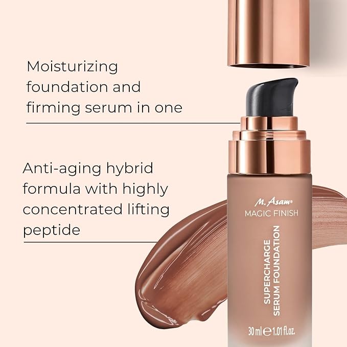 M. Asam MAGIC FINISH Supercharge Serum Foundation Deep Almond (1.01 Fl Oz) - Moisturizing Make Up & Firming Face Serum In One, Anti-aging CC Cream With Optimal Coverage & Hyaluronic Acid-VivaGrace Women