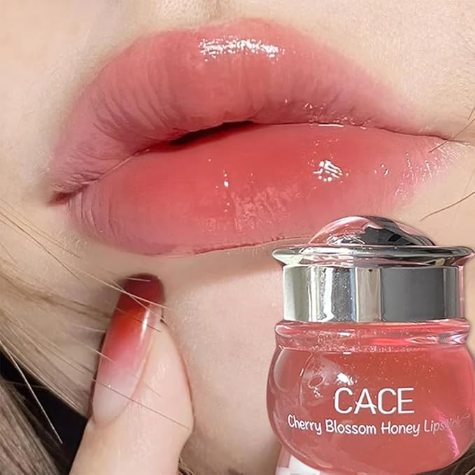 Moisturizing Cherry Blossom Honey Lip Oil Lipsticks,Hydrating Propolis Lip Sleeping Mask,Cherry Lip Balm Honey Pot Lip Mask, Prevent Dry&Cracked, Nourishing Repair Dry Crack Lipblam Lips Care-VivaGrace Women
