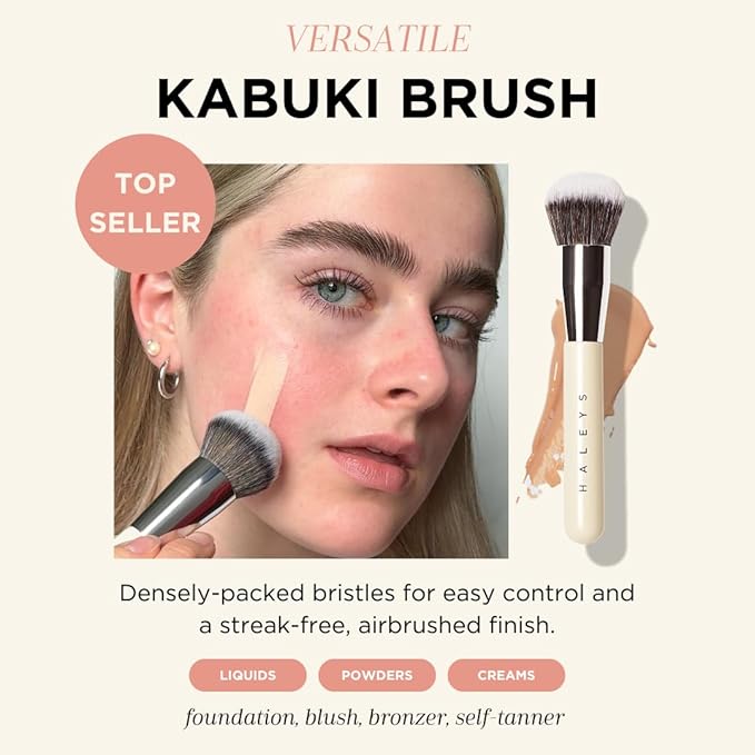 HALEYS Makeup Brush Set 5 pcs: Soft, Streak-free, Perfect Blending, Buff, Blurs and Smooth, Premium Luxury Vegan Bristles, For Liquid, Cream or Powder, Vegan, Cruelty-free, Sustainable Wood-VivaGrace Women