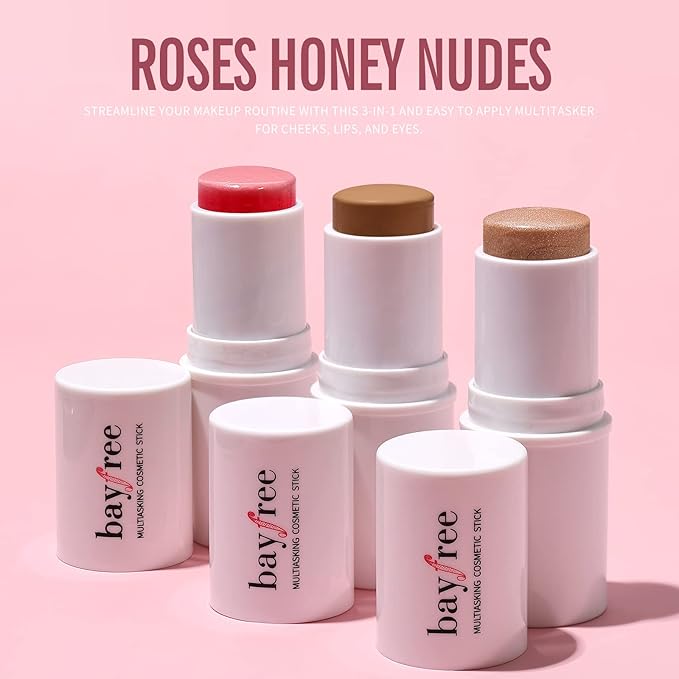 KIMUSE Multi Stick Trio Face Makeup, Cream Blush Stick for Cheeks & Lips, Contour Stick & Highlighter Makeup Sticks for All Skin-VivaGrace Women