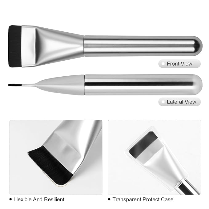 Flat Foundation Brush,Korean Makeup Brush Spatula Facial Brush for Liquid Foundation,Premium Face Makeup Brush for Blending Cream (Silver)-VivaGrace Women
