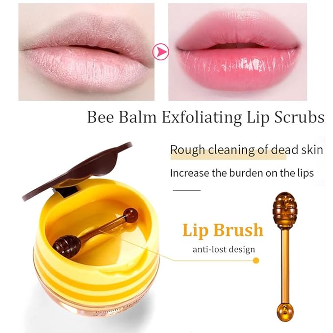 2 PCS Bee Lip Balm Honey Lip Balm Pot,Lip Exfoliating Lip Mask Hydrating & Prevention Dry and Cracked Lip Scrubs Exfoliator, Honey Lip Sleeping Mask Fade Lip Lines Bee Lip Balm-VivaGrace Women