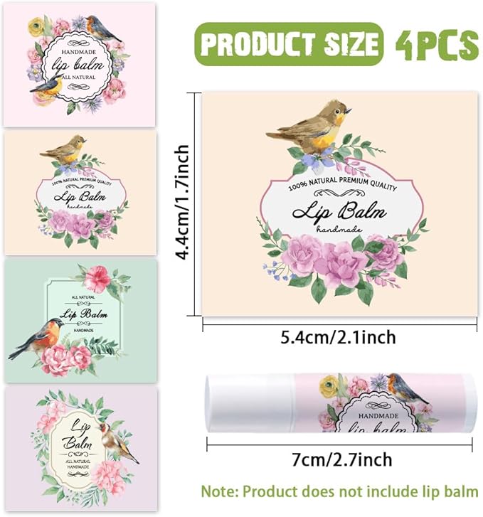 OLYCRAFT 100Pcs Self-Adhesive Lip Balm Tag Stickers 1.7x2.1 inch Waterproof Adhesive Label with Bird Patterns Rectangle Lipstick Tag Sticker for Lip Balm Container Tubes Lipstick Wrapping Decoration-VivaGrace Women