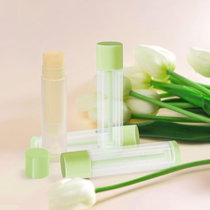 LotFancy Lip Balm Tubes Empty, 60PCS 5.5ml (3/16 Oz), Clear Lip Balm Container Tubes with Green Caps, BPA Free & Leak Free, Refillable-VivaGrace Women