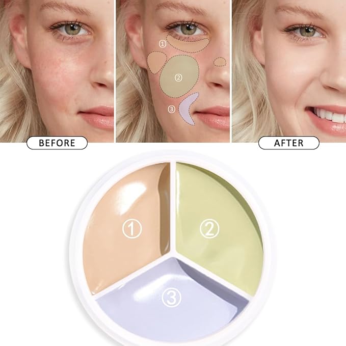 Kaely Tri Color Concealer Pot,Color Correcting Concealer for Dark Circles Spots,3 Color Cream Concealer Full Coverage,Foundation Contour Makeup Palettes,under Eye Brightener corrector de ojeras,02-VivaGrace Women