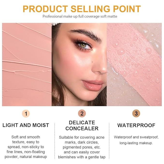 Kaely 2Pcs Pot Concealer Full Coverage Set,under Eye Brightener Concealer for Conceals Dark Circles,Waterproof Foundation Face Makeup Brush Kit,Color Correcting Concealer,02+04-VivaGrace Women