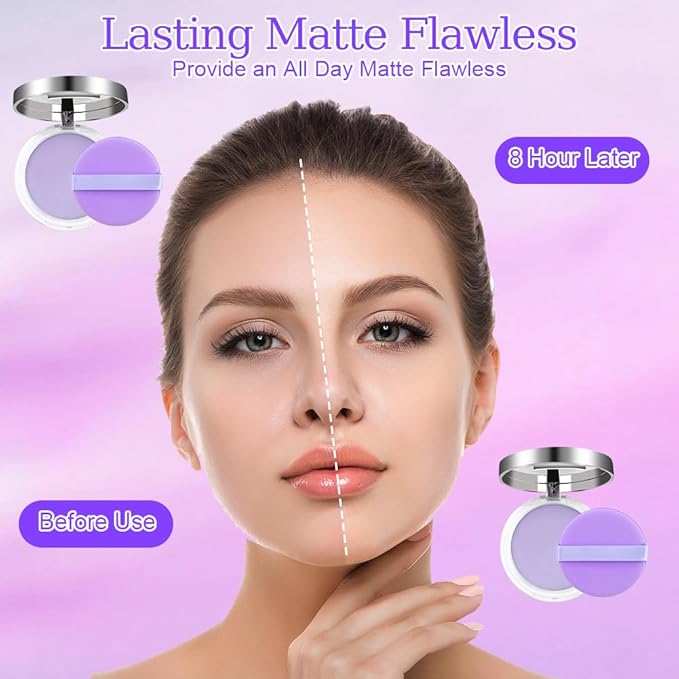 2PCS Oil Control Face Pressed Powder,zxbaers Chillab Lavender Matte Powder,Matte Smooth Setting Powder Makeup, Waterproof Long Lasting Finishing Powder, Flawless Lightweight Face Cosmetics-VivaGrace Women