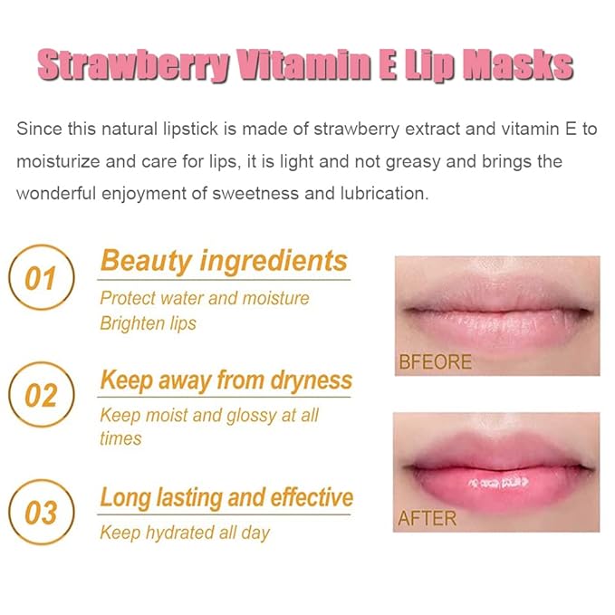 Strawberry Lip Balm Honey Pot, Hydrating Prevention Dry and Cracked Lip Scrubs Exfoliator, Reduces Lip Lines, Moisturizing Lip Balm Sleeping Lip Mask-VivaGrace Women