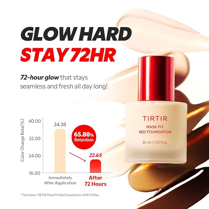 TIRTIR Mask Fit Red FoundationㅣLong Lasting Flawless Coverage, Energy Essence, Lightweight, Hydrating, Pore-Blurring, Breathable Satin Finish, Makeup, Radiant Skin, #39W Caramel, 1.01 Fl Oz-VivaGrace Women