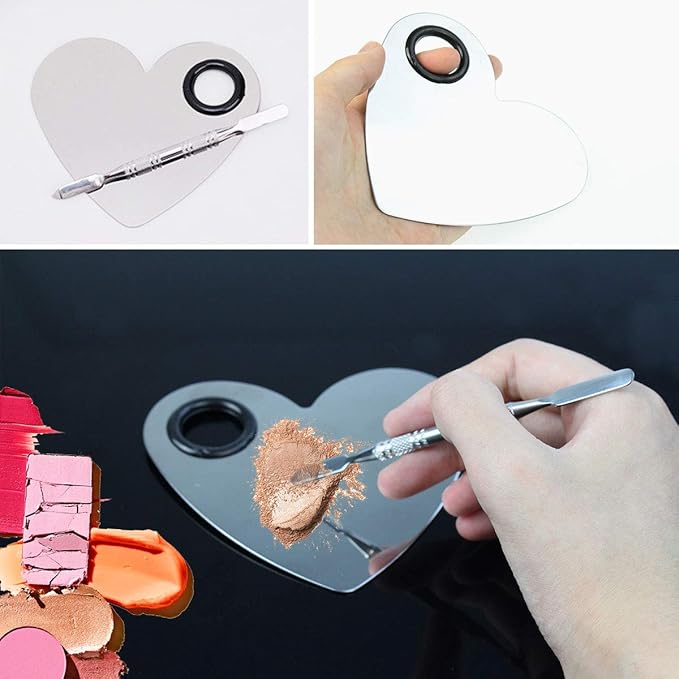 Stainless Steel Heart Shaped Makeup Palette Spatula - Makeup Artist Makeup Enthusiast Tools for Blending Cosmetic Foundation Shades-VivaGrace Women