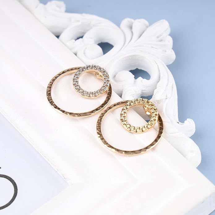 Vintage Crystal Circle Ear Jacket Earrings CZ Hollow Circle Hoop Earrings Gold Circle Earrings Minimalist Geometric Circle Stud Earrings Jewelry for Women-VivaGrace Women