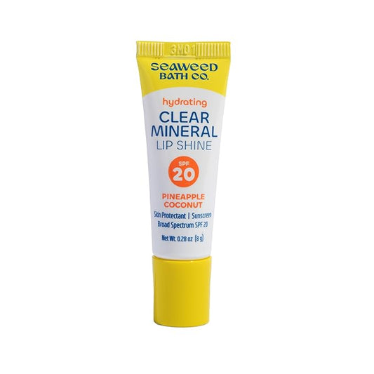 Seaweed Bath Co. Hydrating Clear Mineral Lip Shine SPF 20 Sunscreen Zinc Oxide Lip Balm, 0.28 Oz, Moisturizing Care for Dry, Chapped Lips-VivaGrace Women