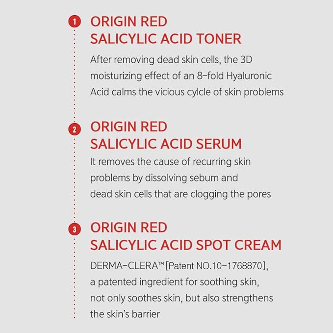 NACIFIC Origin Red Salicylic Acid Triple Set (Toner 150ml Serum 50ml Cream 20ml) Skin Barrier Strengthening, PH 5.5, AHA, BHA, PHA, Soothing-VivaGrace Women