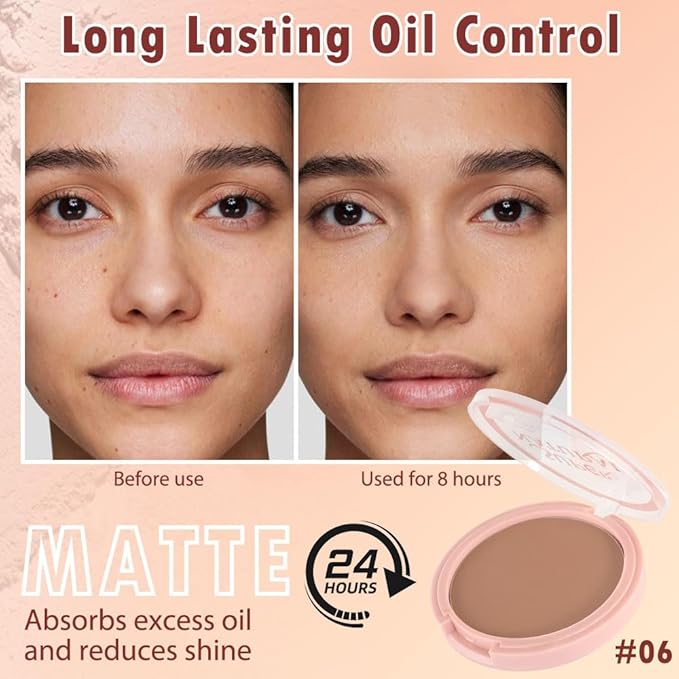 Oil Control Face Pressed Powder, Matte powder setting powder, long-lasting and waterproof loose powder, Flawless Lightweight Face Cosmetics, Cruelty-free, (06, 1 Pcs)-VivaGrace Women