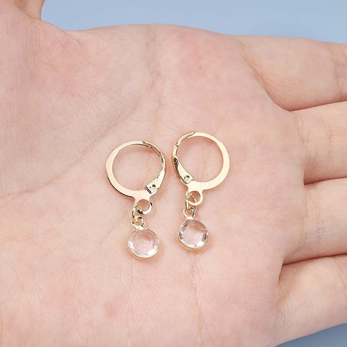 Round Bezel Dangle Earrings Gold Crystal Quartz Earrings Faceted Gemstone Earrings Tiny Circular Leverback Earrings Jewelry for Women and Girls-VivaGrace Women