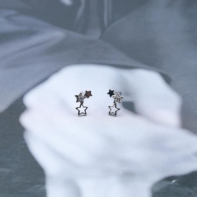 Bohemia Star Climber Crawler Earrings Silver Crystal Star Ear Climber Earrings Cluster Star Studs Earring Festival Earrings Jewelry for Women and Girls (Silver)-VivaGrace Women
