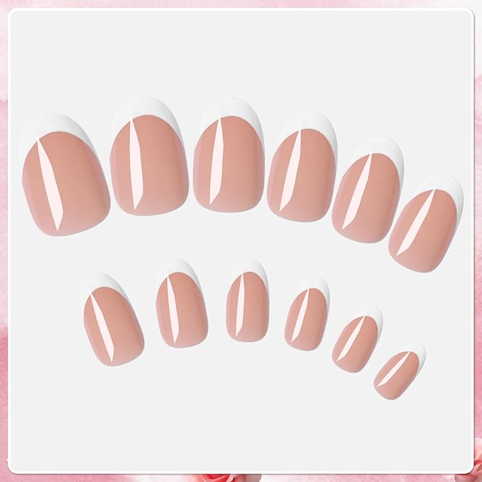AddFavor French Tip Press on Nails Short Oval Fake Nails, 120pcs Brown French Tips Nails Press on Almond Nude False Acrylic Nails for Women and Girls