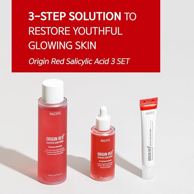 NACIFIC Origin Red Salicylic Acid Triple Set (Toner 150ml Serum 50ml Cream 20ml) Skin Barrier Strengthening, PH 5.5, AHA, BHA, PHA, Soothing-VivaGrace Women