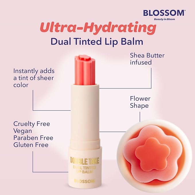 Blossom Double Take Flower Shaped Dual Tinted Moisturizing Lip Balm with Shea Butter, 0.13oz/3.6g, Bubblegum Pink-VivaGrace Women