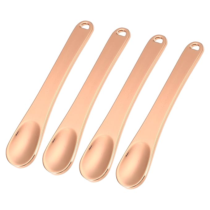 VOCOSTE 4 Pcs Makeup Spatula Mini Spoon, Eye Cream Massage Sticks Beauty Scoop, for Facial Cosmetic Face Cream, Zinc Alloy 2.32"x0.46", Rose Gold Tone-VivaGrace Women