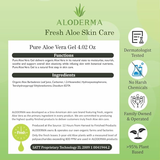 Aloderma 99% Organic Aloe Vera Gel for Face Made within 12 Hours of Harvest, Natural Hydrating Pure Aloe Vera Gel for Soothing Skincare, Moisturizing Aloe for Skin, Face, Sensitive Skin, 4oz - 6ct-VivaGrace Women