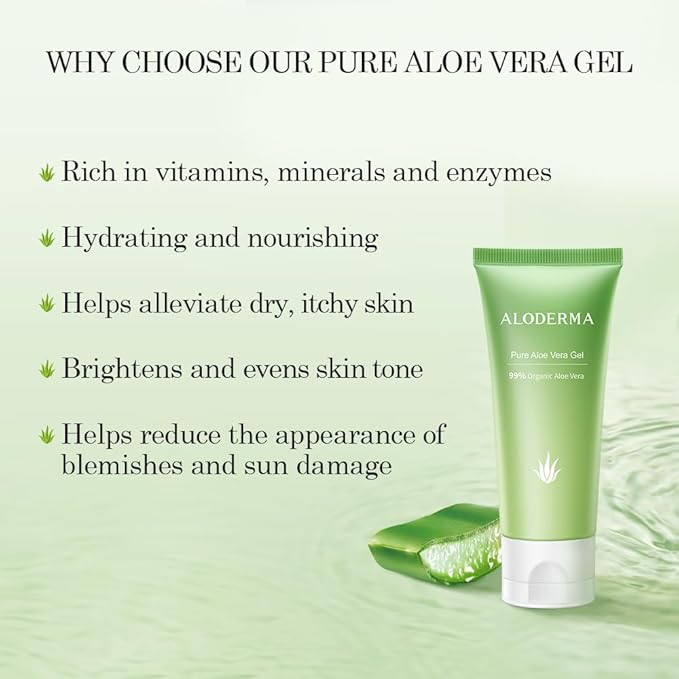 Aloderma 99% Organic Aloe Vera Gel Made within 12 Hours of Harvest, Easy Travel Size Tube for Body, Face, & Scalp, Cooling, Soothing Instant Relief for Skin & Sunburn, Hydrating Aloe Gel, 1.5oz-VivaGrace Women