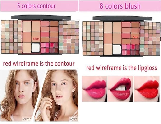 Professional Multi-in-one Makeup Gift Kit for Women - 90 eyeshadow Palette,8 Lipstick Set Lips,8 blush,5 concealer,4 brushes With Mirror,for girls, beginners and professionals Gift Kit-VivaGrace Women