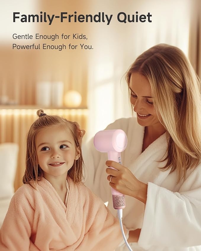 PLUZZ Hair Dryer with Diffuser Attachment, Diffuser Blow Dryer Ionic for Curly Hair, 110000RPM Brushless Motor High Speed Fast Hairdryer for Women/Men/Kids, Travel Hair Dryers Small Lightweight 1600W-VivaGrace Women