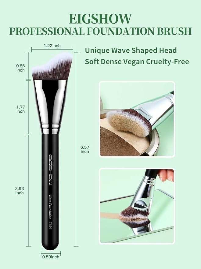 EIGSHOW Foundation Brush with Wave Shaped Head for Liquid, Cream, Powder Blending Cheekbones Jawline, Large Premium Dense Synthetic Bristles (F659)-VivaGrace Women