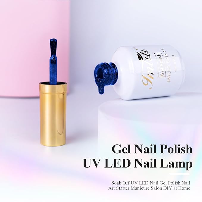 Imtiti Gel Nail Polish, Glitter Navy Blue Gel Polish, UV LED Soak Off Color Gel Polish for Manicure Salon or DIY Nail Art at Home, 0.5 Fl Oz