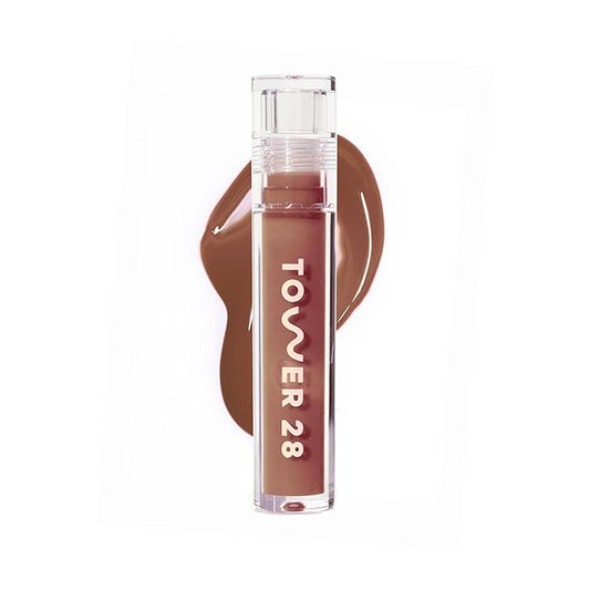 Tower 28 ShineOn Milky Lip Jelly, ALMOND, Non-Sticky, Hydrating Vegan Lip Gloss in Milky Chocolate, Apricot and Raspberry Seed Oil, Moisturizing, Clean, Cruelty Free-VivaGrace Women