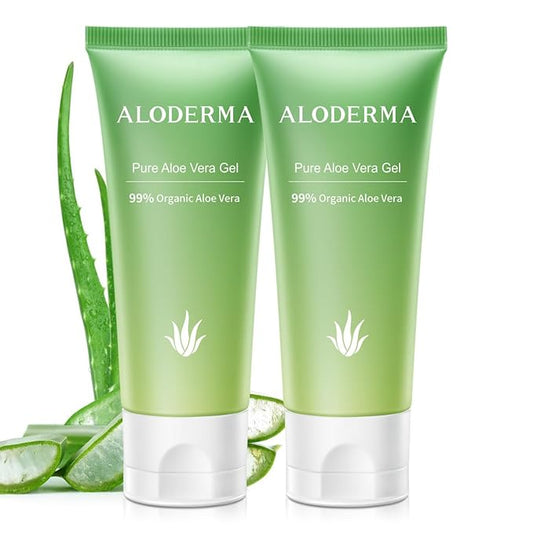 Aloderma 99% Organic Aloe Vera Gel Made within 12 Hours of Harvest, Easy Travel Size Tube for Body, Face, & Scalp, Cooling & Soothing Support for Skin & Sunburn, Hydrating Aloe Gel, 1.5oz - 2ct-VivaGrace Women
