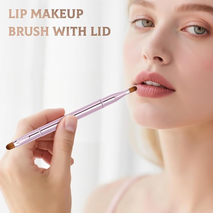 Unaone 2 Pack Lip Brush for Lipstick, Dual-Ended Lip Makeup Brush with Lid, Lipstick Brush for Lip Gloss-VivaGrace Women