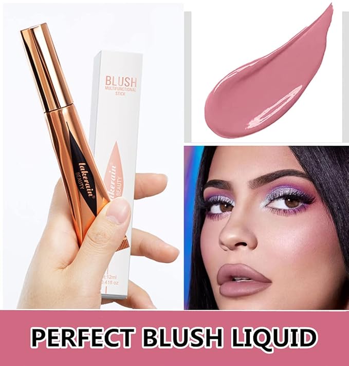 Go Ho Liquid Blush Beauty Wand,Soft Cream Blush Makeup,Liquid Face Blush Stick Contouring with Cushion Applicator,Easy to Blend & Long Lasting & Smooth Natural Dewy Finish,02 Happy Rose Blush-VivaGrace Women