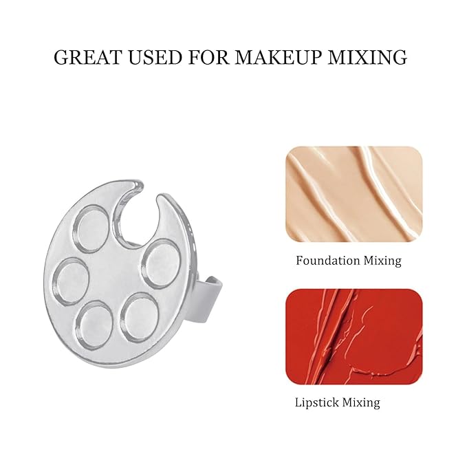 Makeup Spatula Set Stainless Steel, Make Up Tools Mini Mixing Tray with Finger Ring, Round Makeup Paint Palette-VivaGrace Women