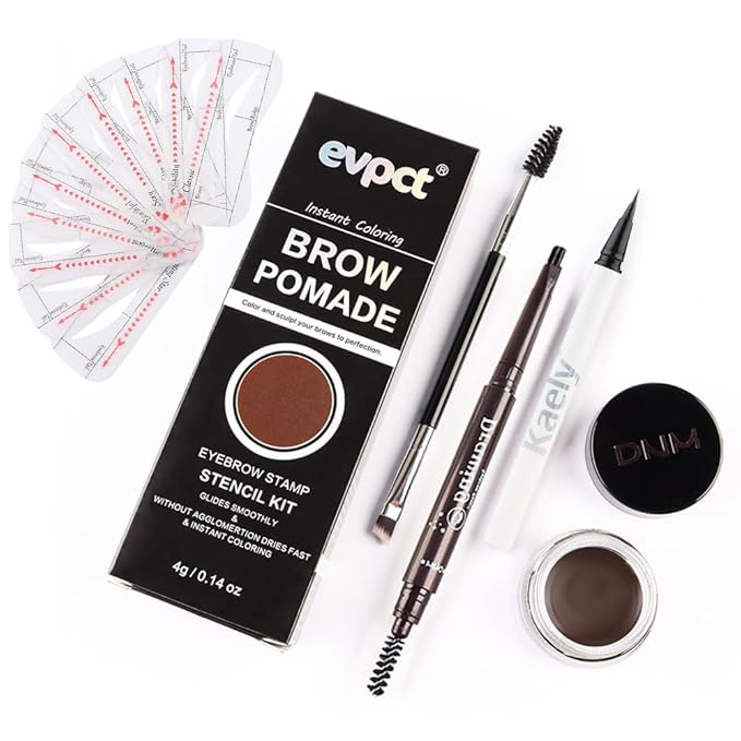 evpct Eyebrow Stencils Kit for Women Shaping, Eyebrow Shaper Makeup Kit, Eye Brow Stencil Shaper Tinting kits for Women, with Eyeliner, Eyebrows Pencil, Pomade, Brush and 10 Stencils, Kit-01# EBONY-VivaGrace Women