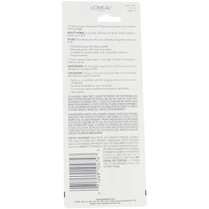 L’Oreal Paris Telescopic Original Mascara, 910 Blackest Black (Pack of 2)