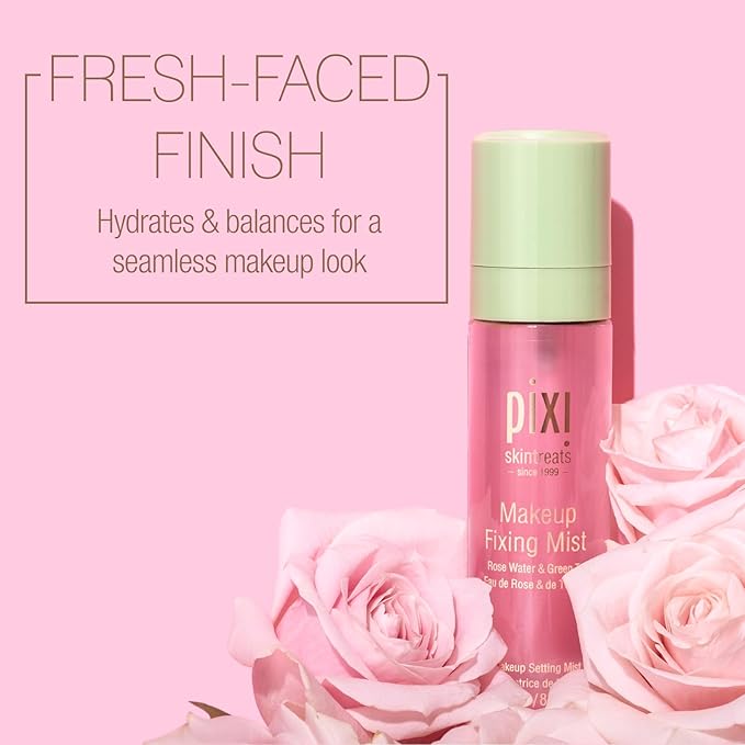 Pixi Beauty Makeup Fixing Mist 80ml, All Over Setting Spray For Longer Wearing Makeup, Rose Water and Green Tea Infused, 2.7 Fl Oz-VivaGrace Women