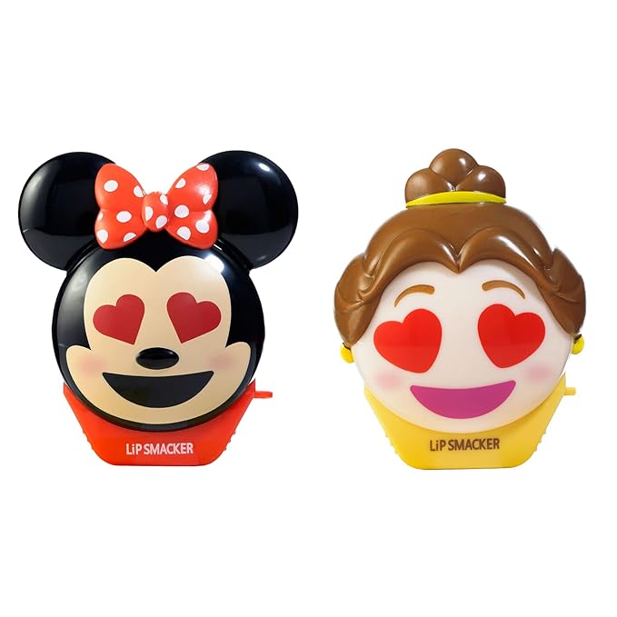 Lip Smacker Disney Minnie Mouse and Beauty And The Beast Belle Emoji Lip Balm Duo, Flavored Strawberry Lemonade, Bow-nade, 2 Pack-VivaGrace Women