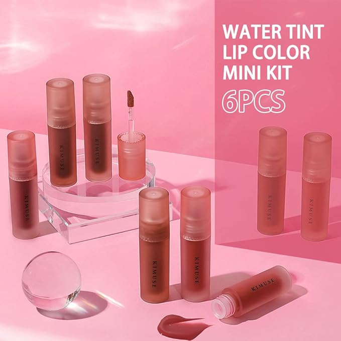 KIMUSE Water Gel Lip Tint 6 Colors Set, Highly Pigmented Long Lasting Moisturizing Glossy Lip Stains, Hydrate Lightweight Lip Gloss Makeup-VivaGrace Women