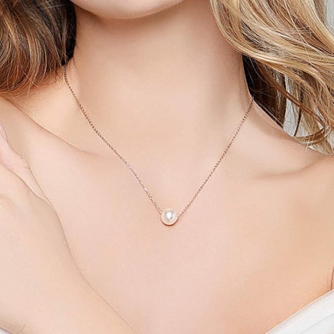 Single Pearl Pendant Necklace Chain Gold Necklace Short Necklaces for Women and Girls (Gold)-VivaGrace Women