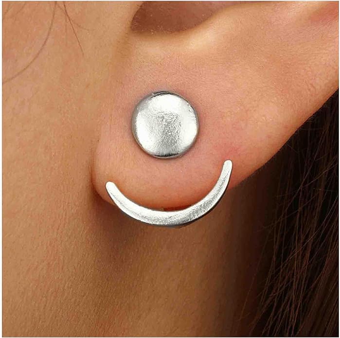 Boho Moon Ear Jackets Earrings Crescent Moon Stud Earrings Gold Sun Moon Earrings Minimalist Double Sided Round Earrings Jewelry for Women-VivaGrace Women