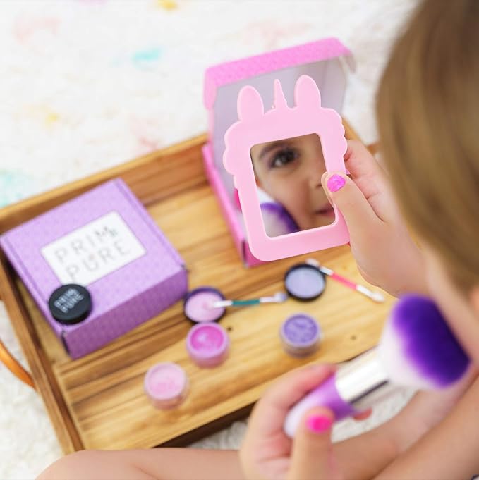 Prim and Pure Mineral Gift Set with Unicorn Mirror| Perfect for Play Dates & Birthday Parties | Kids Eyeshadow Makeup – Mineral Blush | Organic & Natural Makeup Kit for Kids| Made in USA (Purple)-VivaGrace Women