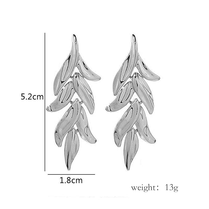 Statement Leaf Dangle Drop Earrings Vintage Silver Leaf Cluster Drop Earrings Punk Large Leaf Dangle Earrings Bridal Earring Wedding Prom Earring Jewelry for Women and Girls-VivaGrace Women