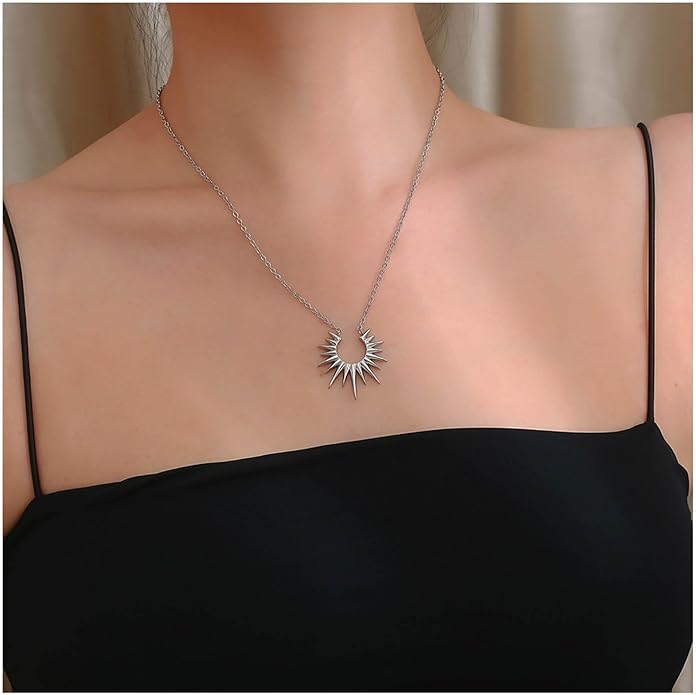 Vintage Sunburst Pendent Necklace Hollow Sunburst Necklace Moonstone Gold Sun Choker Necklace Open Sunburst Necklace Jewelry for Women (Gold)-VivaGrace Women