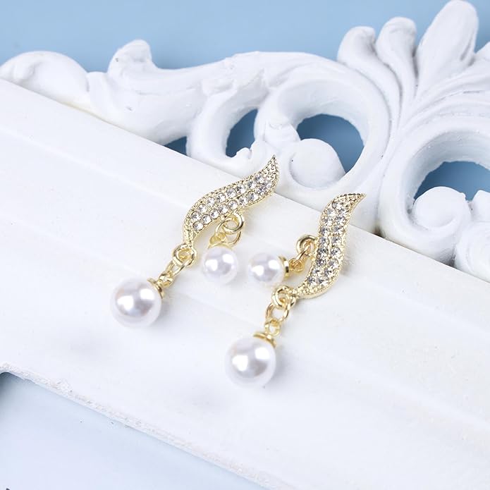 Vintage Crystal Pearl Drop Earrings Sparkly Leaf Earrings Rhinestone Pearl Dangle Earrings Gold Cz Spiral Leaf Earring Jewelry for Women-VivaGrace Women