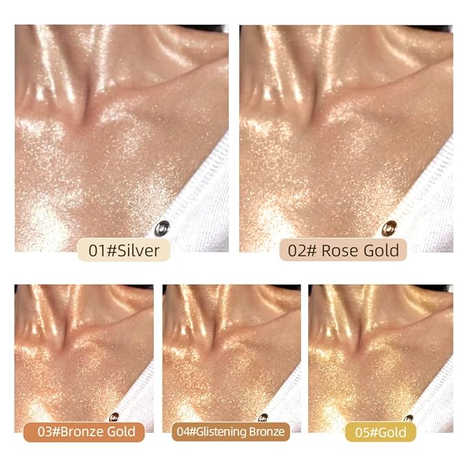 40ml Body Shimmer Oil,Face and Body Liquid Luminizer,Smooth Body Shimmer Oil For Sunshine Bath, Waterproof Moisturizing Light Shimmer Glow Illuminator,Liquid Highlighter Makeup,Makeup Brush Include (5#-Gold)-VivaGrace Women
