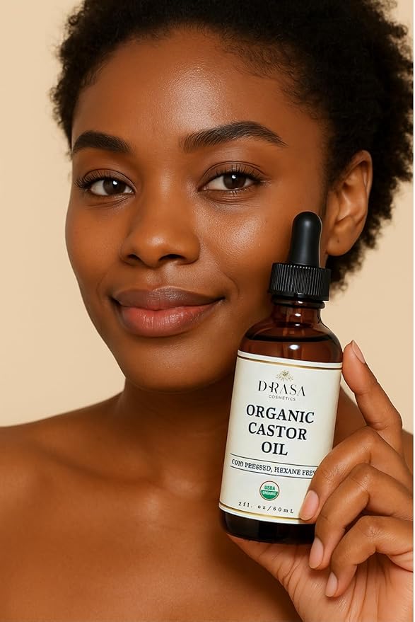 Organic Castor Oil– 100% Pure, Extra Virgin (2oz Glass Bottle), Cold-Pressed, Hexane-Free, Promotes Growth of Hair, Eyebrows & Eyelashes, For Castor Oil Packs, With Free Eyebrow Brush-VivaGrace Women
