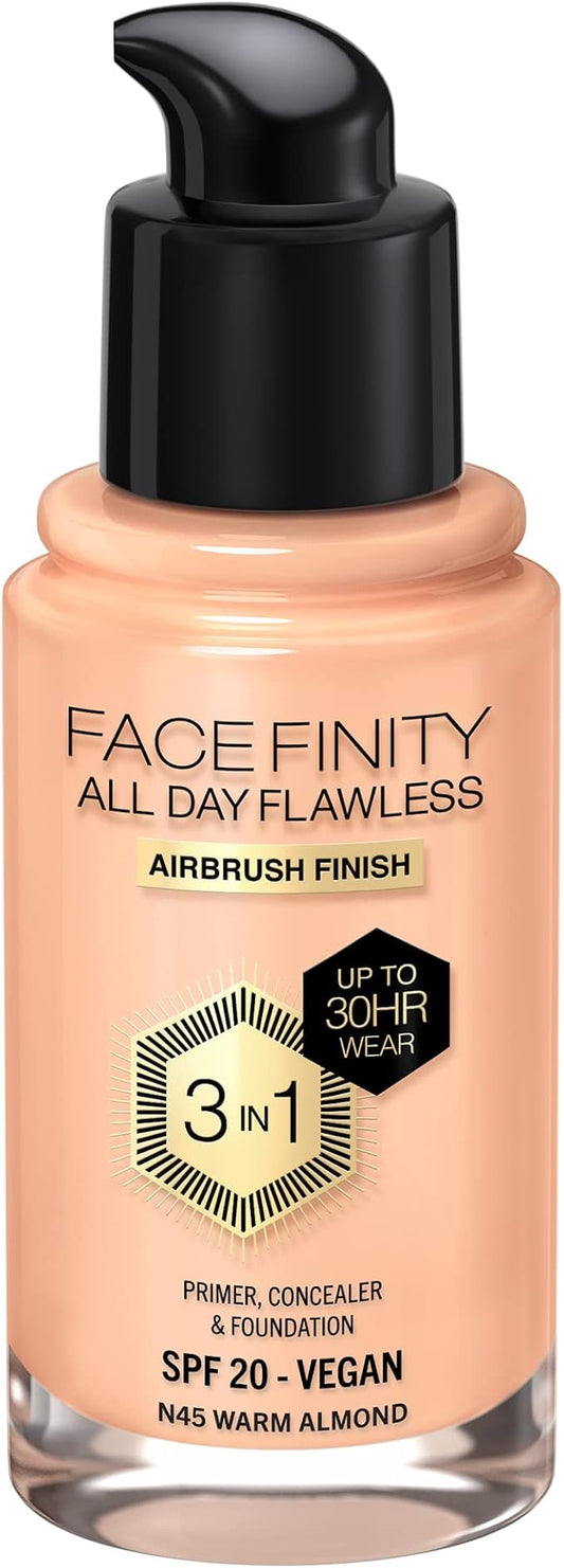 Max Factor Facefinity All Day Flawless 3 In 1 Foundation SPF 20, No. 45 Warm Almond-VivaGrace Women